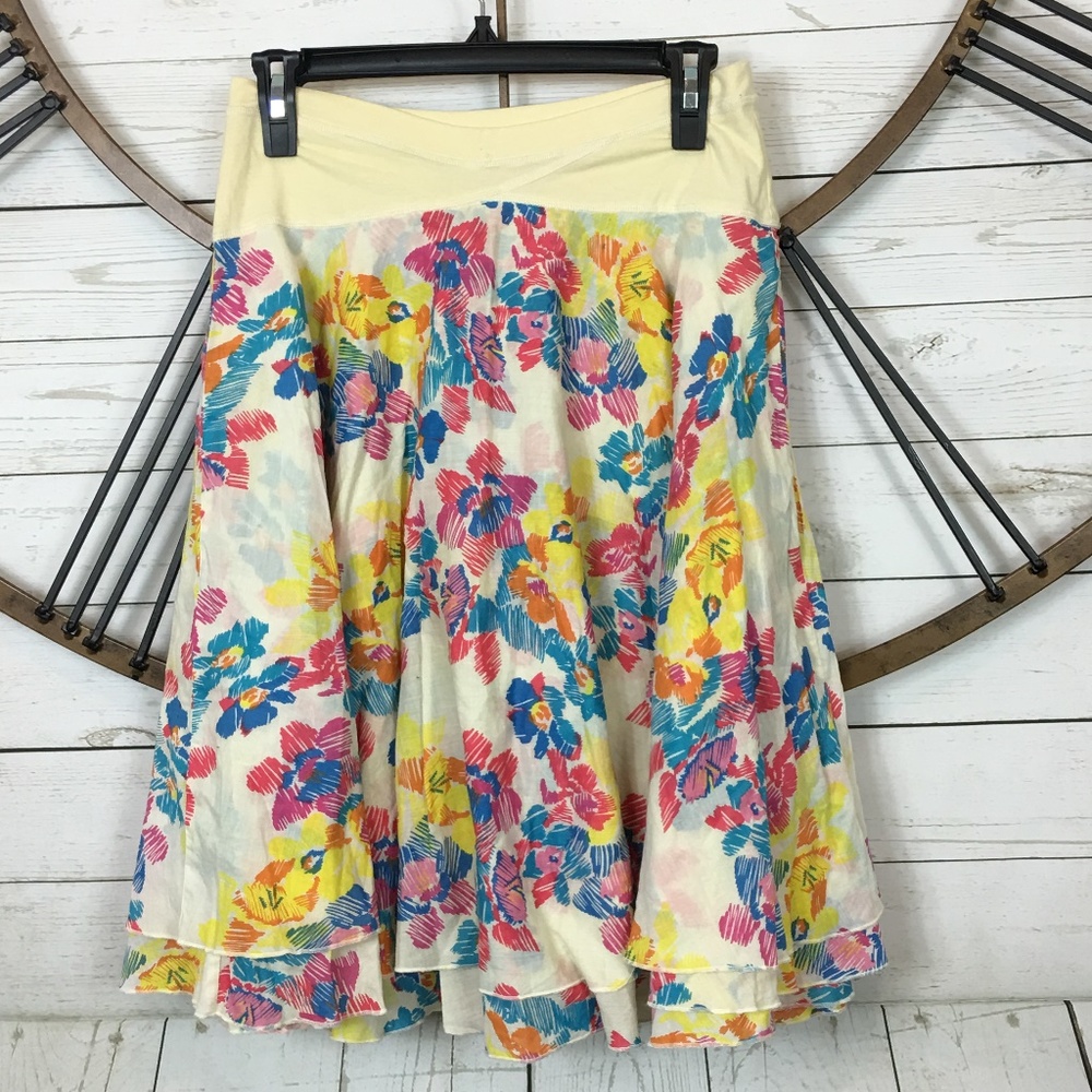 Free People Layered Cotton Floral Skirt A Line